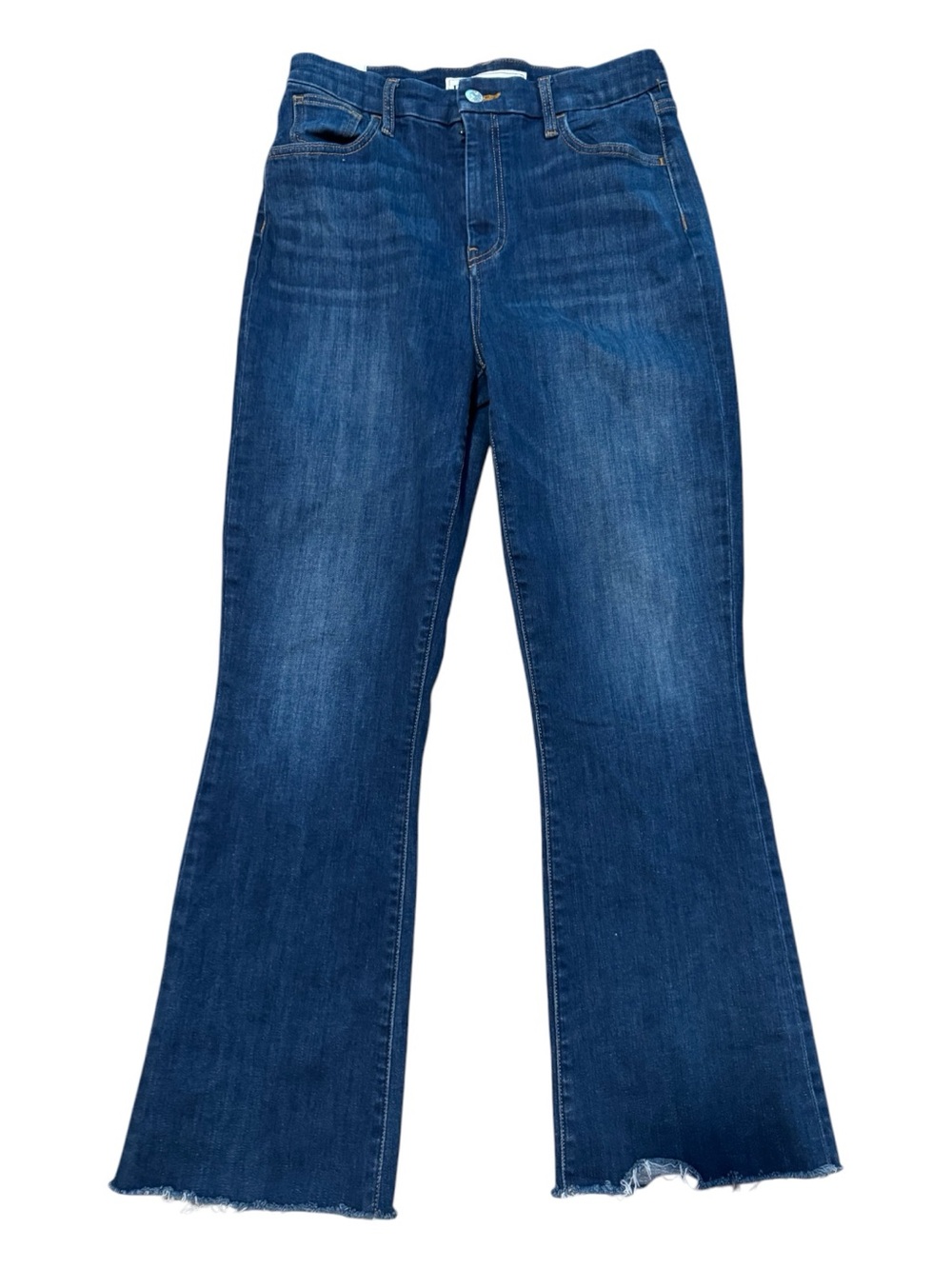 Frank & Eileen Killian Crop Flare Jeans Dark Wash Raw Hem Size 29 EUC - Picture 2 of 6